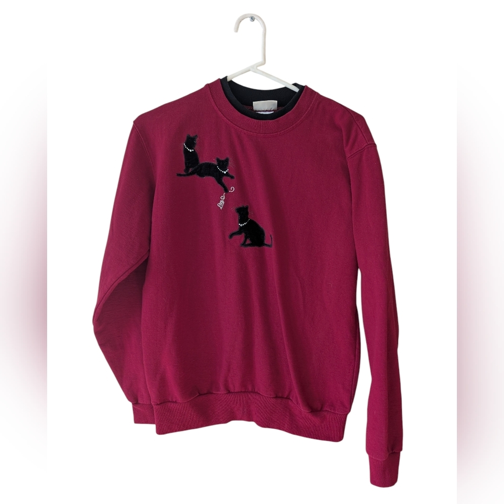 Vintage‎ Top Stitch By Morning Sun Black Cat Sweatshirt Size Medium